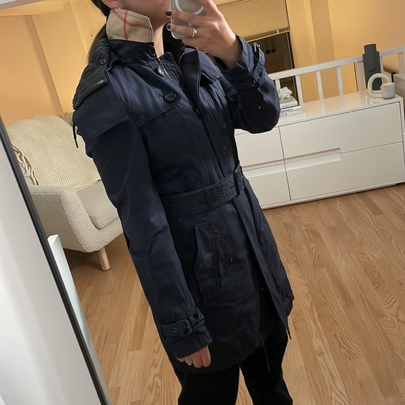 Burberry Brit Navy Blue Reymore Trench Coat - Removable Hood/Lining - Size Small - Picture 2 of 13